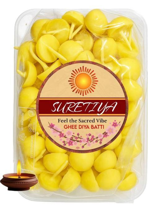 Suretiya Cow Ghee Diya Batti 60 Pcs For Daily Pooja Redy To Use Wicks Wax Free Cotton Wick (Pack Of 60)