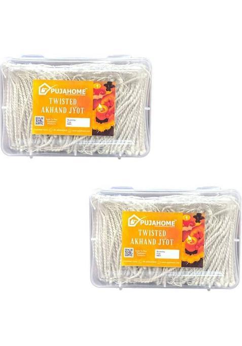 Pujahome Twisted Akhand Jyot Cotton Short Wick (24Hours Burning 600+ Pieces)(Pack Of 2) (Pack