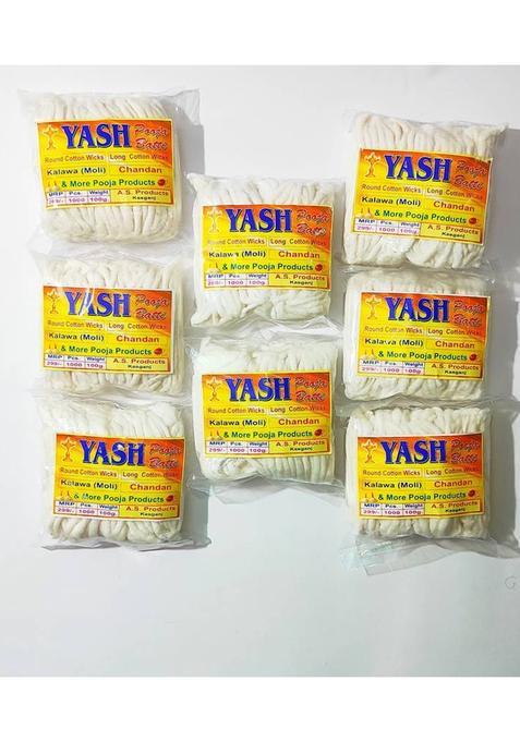 Yash Pooja Batti Pure Cotton Wicks Long For Diya Aarti Pack Of 8/ 500 Pcs. In Each Wick (Pack 8)