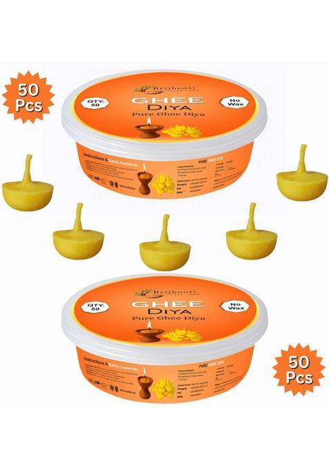 Brijbooti Ghee Diya Batti For Puja Aarti | 30 Min Burning 100% Wax Free Wicks Cotton Wick (Pack Of 2)
