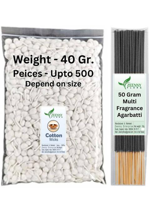 Zeennyflora White Cotton Wicks For Pooja 500 Pieces (40Gr) With 50Gr. Agarbatti Wick