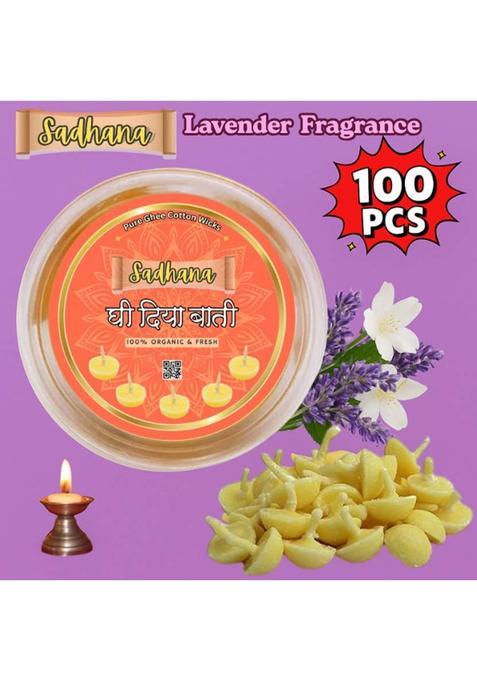 Sadhana Lavender Fragrance 100 Pcs Ghee Cotton Wick (Pack Of 2)