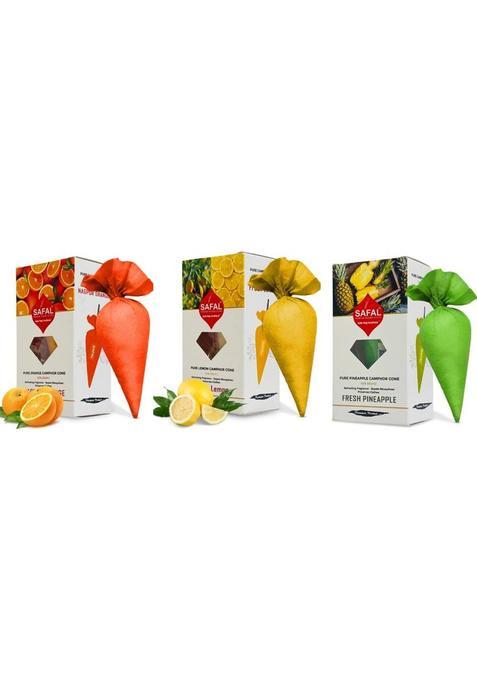 Safal Camphor Cone | Premium Kapoor For Pooja Pack Of 3 - Orange, Lemon & Pineapple