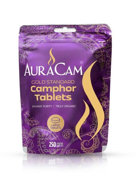 Auracam Gold Standard Pure Camphor Tablets Pouch For Pooja Meditation (Large Pack Of 1) (250 G)