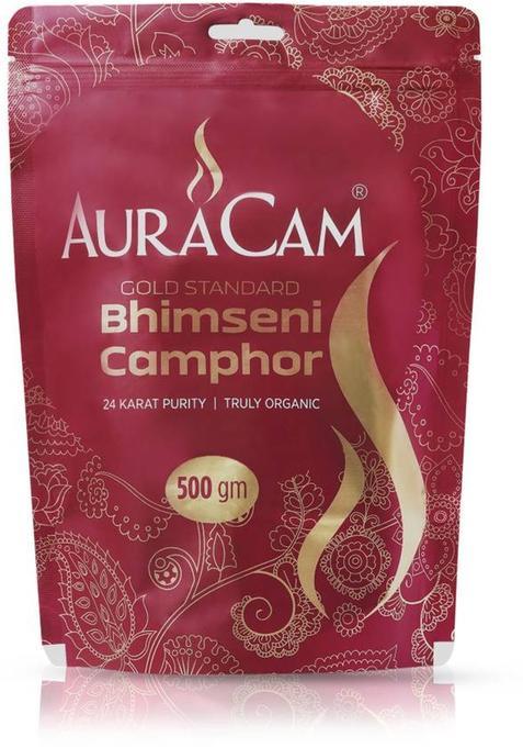 Auracam Gold Standard Pure Bhimseni Camphor Pouch For Kapoor Pooja, Hawan, (Pack Of 1) (500 G)