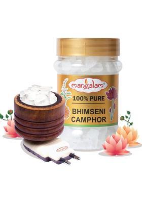 Mangalam Bhimseni Camphor 100G Jar + Kapoor Dani Wooden Incense Holder Set (Brown)