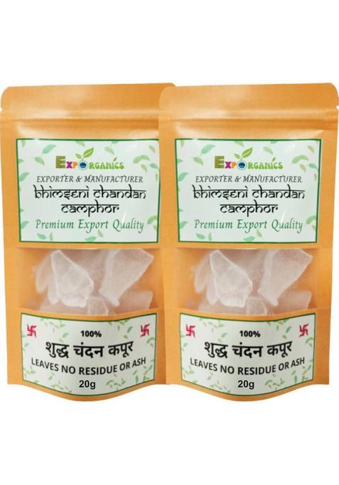 Expo Organics Chandan Bhimseni Camphor Pouch For Puja Meditation Home Fragrance & Rituals (40 G)