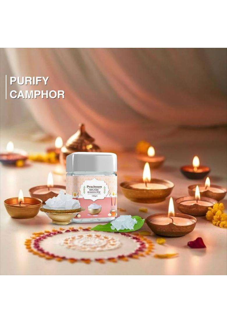Prachyam Natural 100% Bhimseni Kapoor Camphor For Puja Meditation & Air Purifier (100 G) - Indya