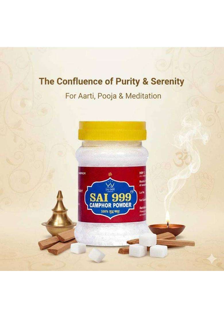 Sai999 Camphor Powder (100 Gm Pack Of 1) For Pooja Aarti MeditationHavan Etc G) - Indya