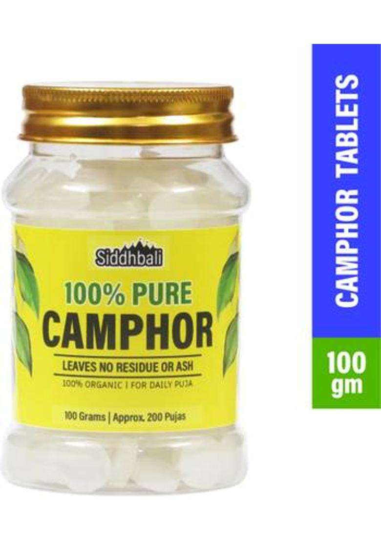 Siddhbali 100% Pure Camphor Tablets Puja Kapur Kapoor - 100 Gram Pack Reusable Pet Jar Aproxx 250 (100 G) - Indya