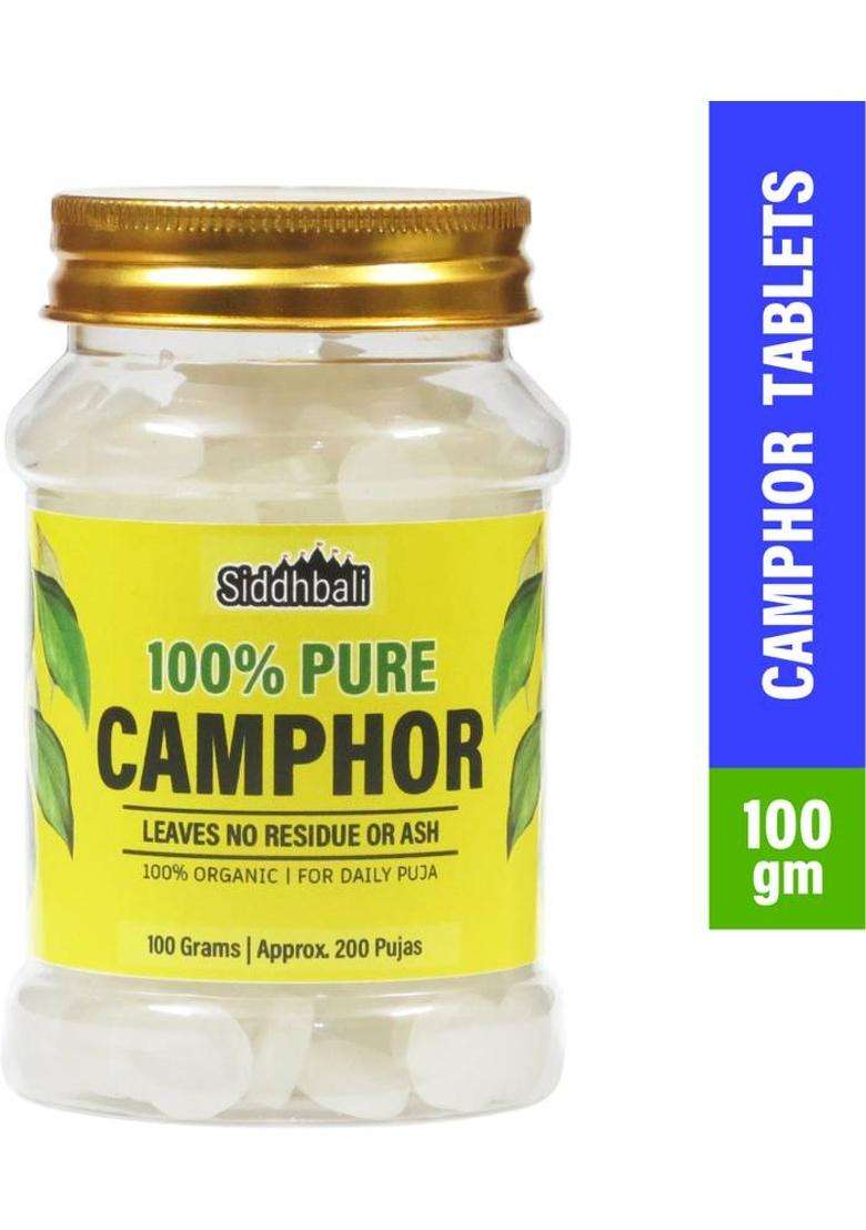Siddhbali 100% Pure Camphor Tablets Puja Kapur Kapoor - 100 Gram Pack Reusable Pet Jar Aproxx 250 (100 G) - Indya