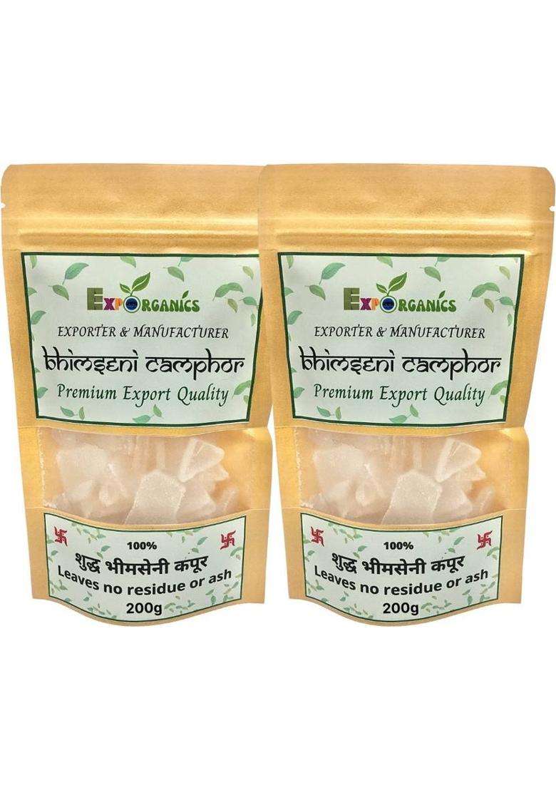 Expo Organics Bhimseni Camphor Pouch For Puja Home Fragrance Spirituality & Religious Ritual (400 G) - Indya