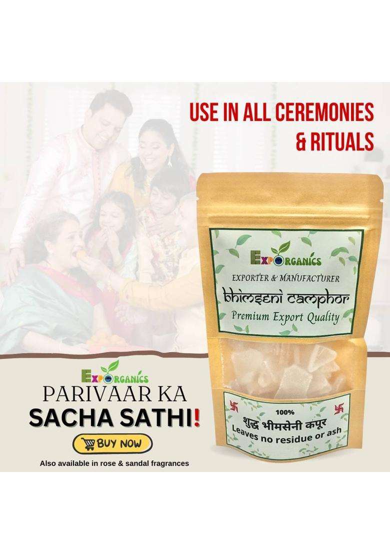 Expo Organics Bhimseni Camphor Pouch For Puja Home Fragrance Spirituality & Religious Ritual (400 G) - Indya