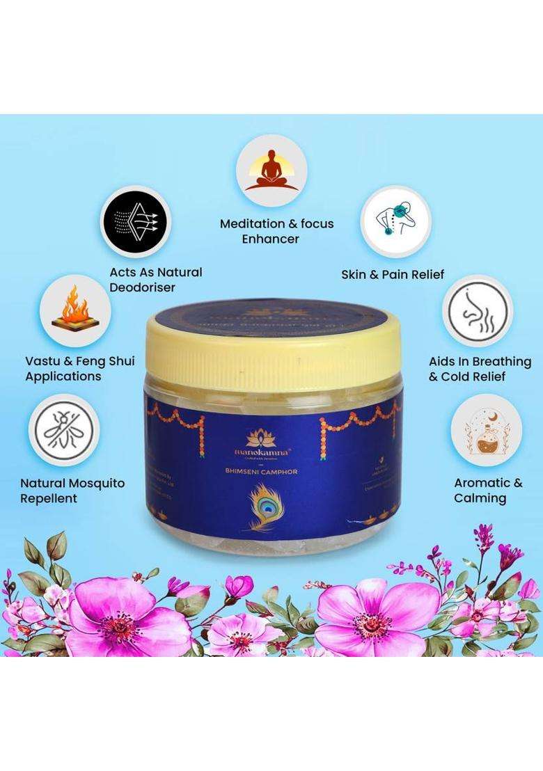 Manokamna Bhimseni Camphor Pack Of 2 (100G Each) Shuddh For Daily Puja And Havan - Indya