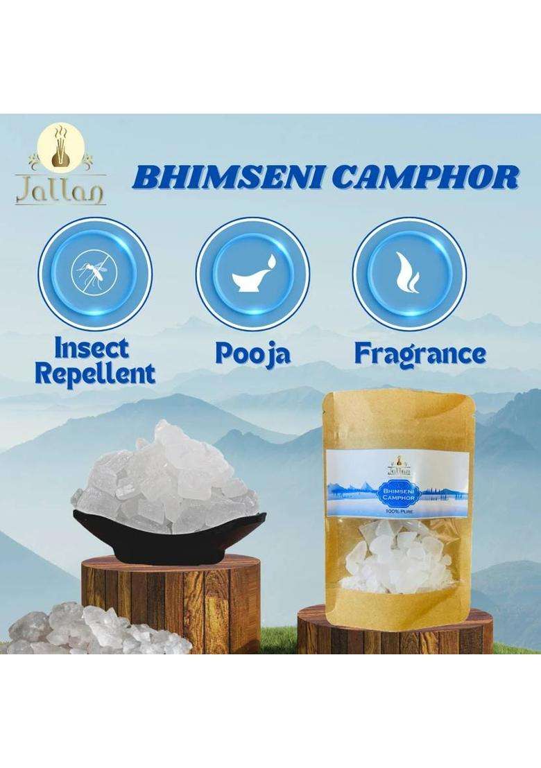 Jallan Pure Bhimseni Camphor Best Use For Pooja Havan Mosquito Repellent 100Gm Pack (100 G) - Indya