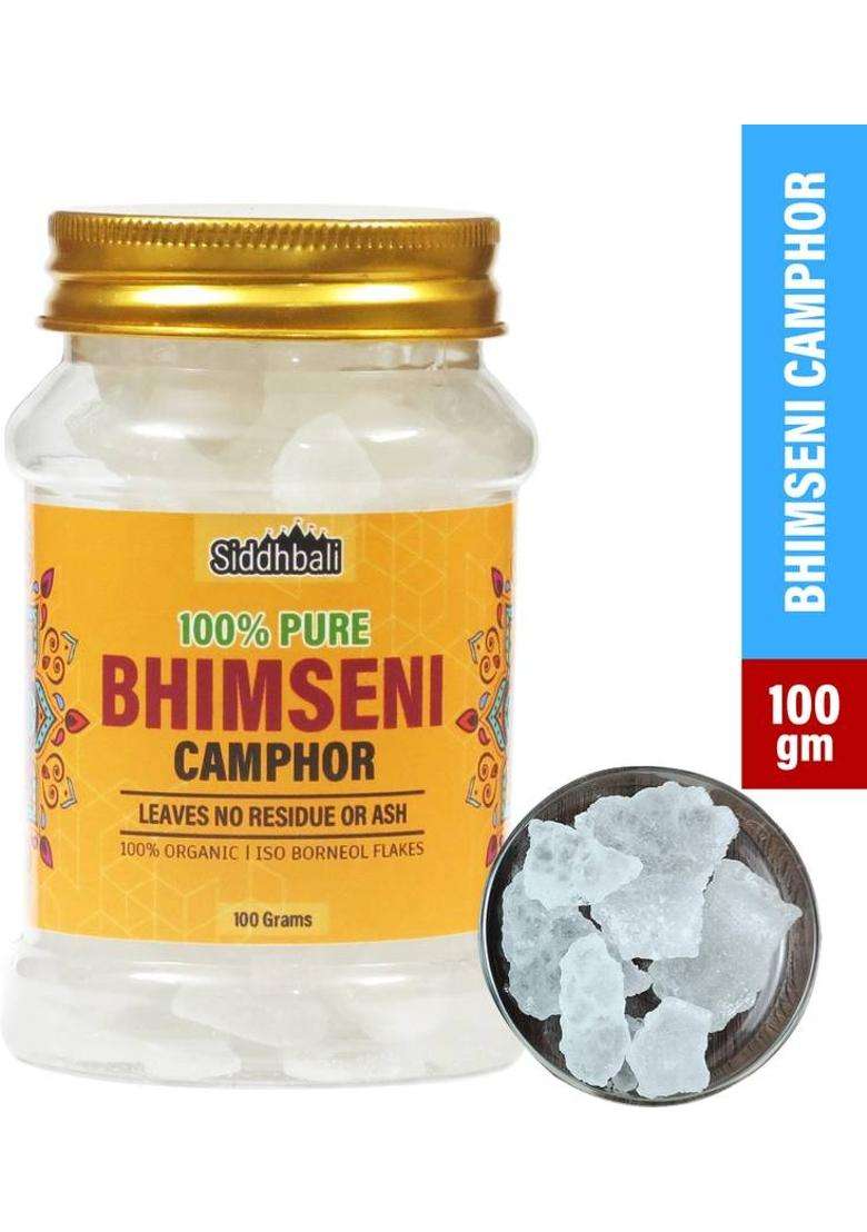 Siddhbali Pure And Original Bhimseni Camphor Kapoor Karpuram - 100 Gm Jar For Pooja (100 G) - Indya
