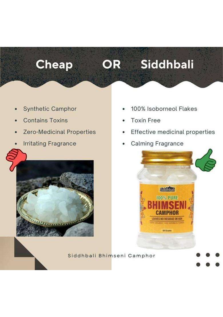 Siddhbali Pure And Original Bhimseni Camphor Kapoor Karpuram - 100 Gm Jar For Pooja (100 G) - Indya