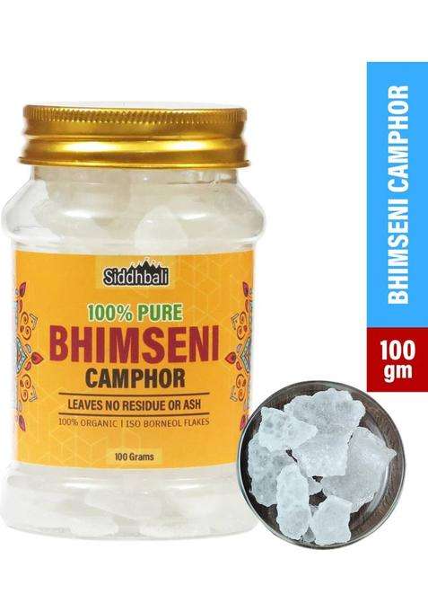 Siddhbali Pure And Original Bhimseni Camphor Kapoor Karpuram - 100 Gm Jar For Pooja (100 G)
