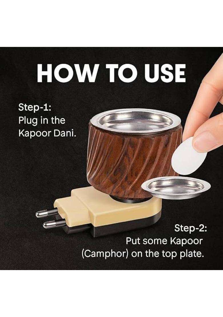 Divyarti Electric Kapoor Dani Diffuser & Wooden Burner Safe Camphor Kapoordani For Puja (1 Units) - Indya