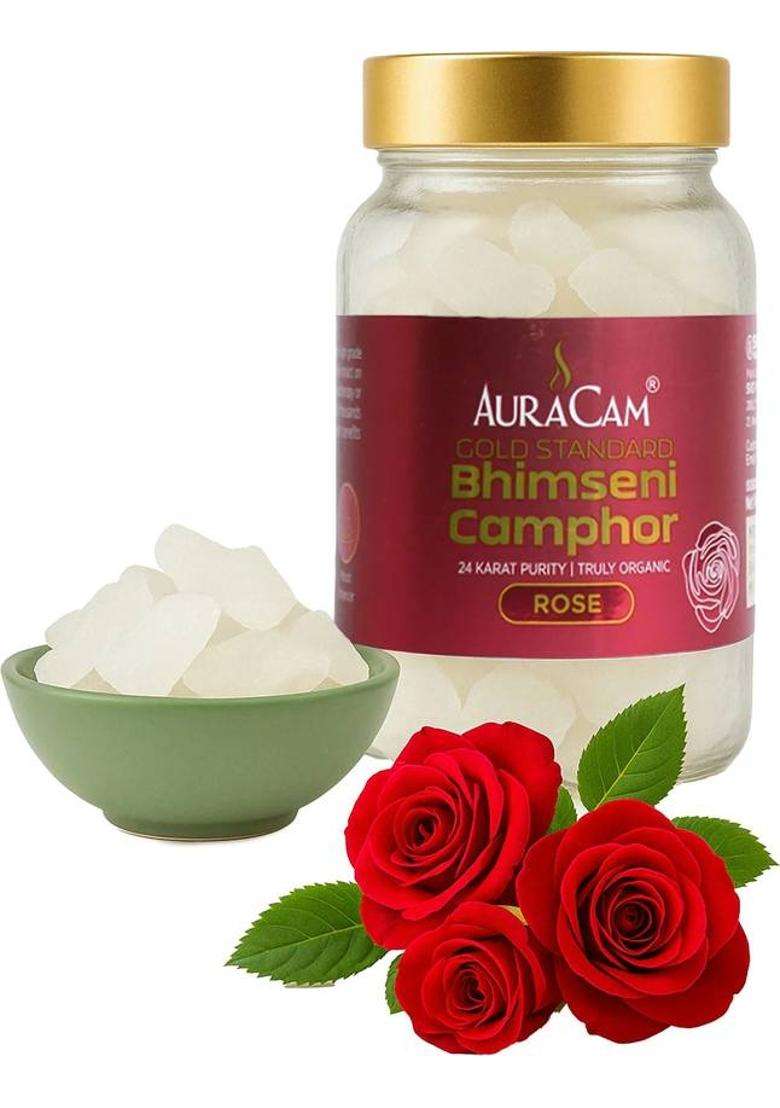 Auracam Gold Standard Bhimseni Camphor For Pooja Havan Meditation Rose 100Gm Pack Of 1 (100 G) - Indya