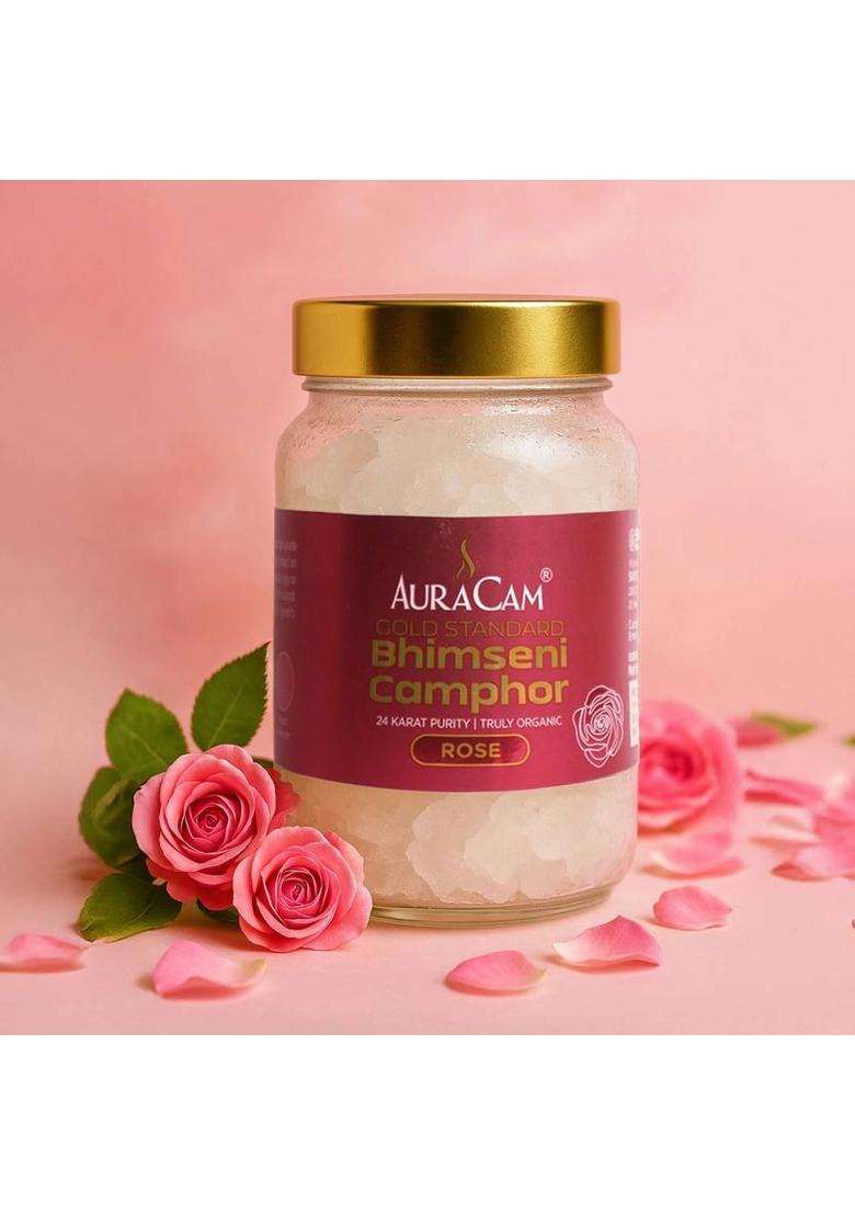Auracam Gold Standard Bhimseni Camphor For Pooja Havan Meditation Rose 100Gm Pack Of 1 (100 G) - Indya