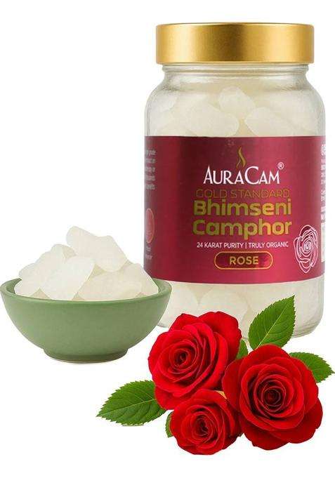 Auracam Gold Standard Bhimseni Camphor For Pooja Havan Meditation Rose 100Gm Pack Of 1 (100 G)