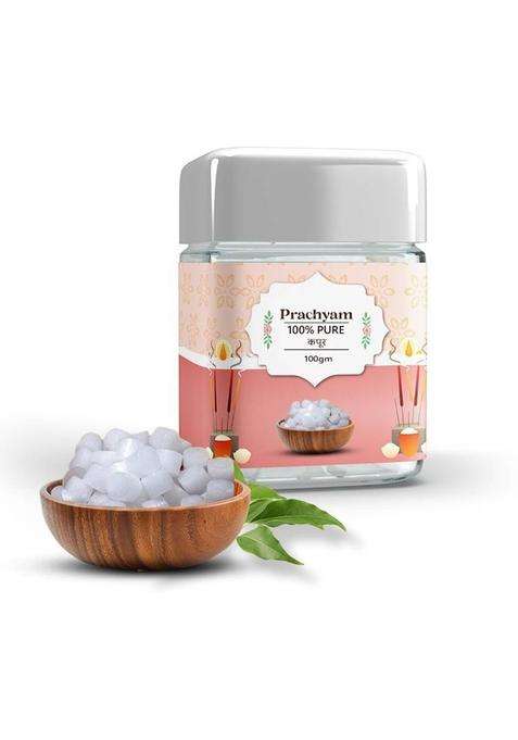 Prachyam Pure Bhimseni Kapoor 100% Natural Camphor For Puja Meditation & Air Purifier (100 G)
