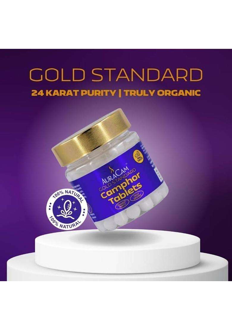 Auracam Gold Standard Camphor Tablets For Puja/Pure Kapoor -(Large Pack Of 1 250G) (250 G) - Indya