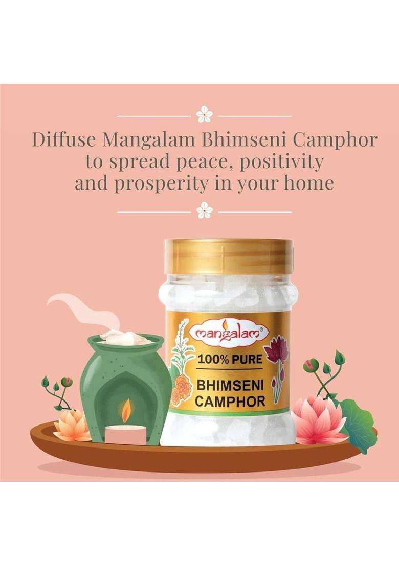 Mangalam Camphor Bhimseni 100% Organic For Puja Aromatherapy & Air Freshener Sweet Fragrance (100 G) - Indya