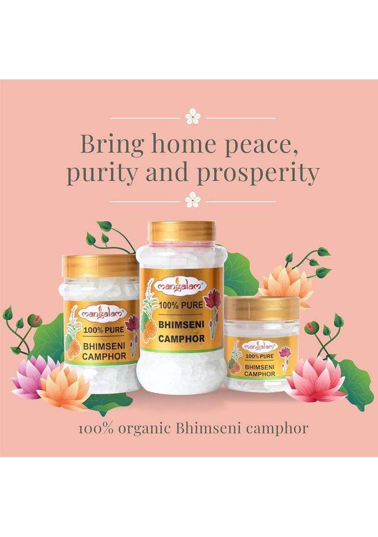 Mangalam Camphor Bhimseni 100% Organic For Puja Aromatherapy & Air Freshener Sweet Fragrance (100 G) - Indya