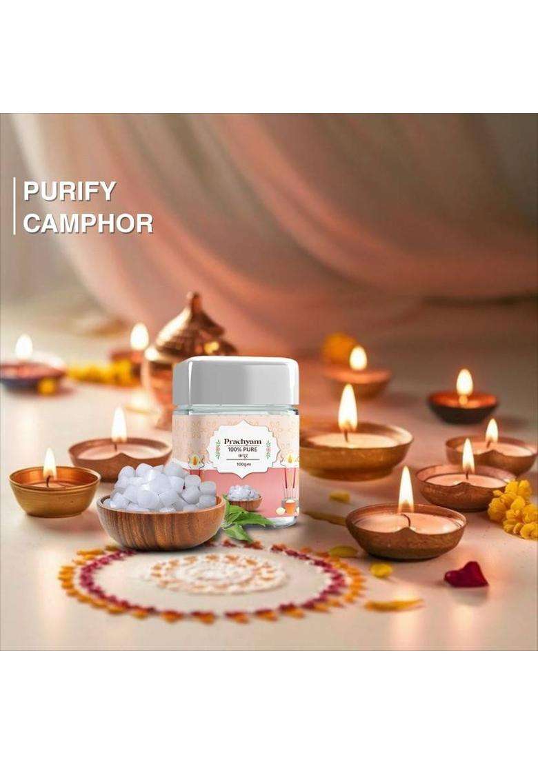 Prachyam Pure Camphor Long Burning Tablets For Pooja Aarti Diffuser & Home Fragrance (100 G) - Indya