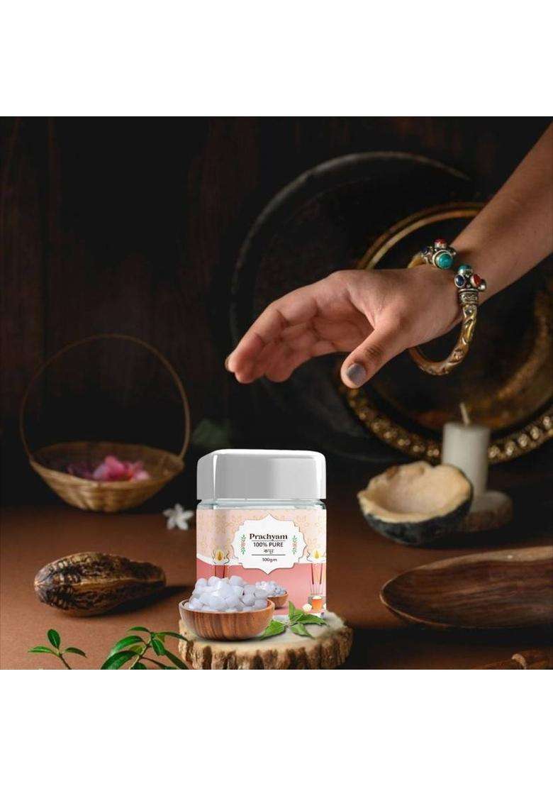 Prachyam Pure Camphor Long Burning Tablets For Pooja Aarti Diffuser & Home Fragrance (100 G) - Indya