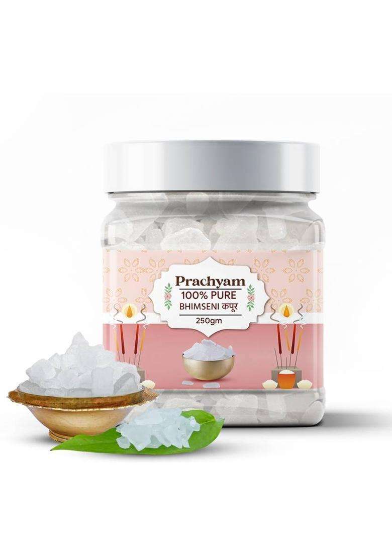 Prachyam 100% Pure Bhimseni Kapoor Natural Camphor For Puja Meditation & Air Purifier (250 G) - Indya