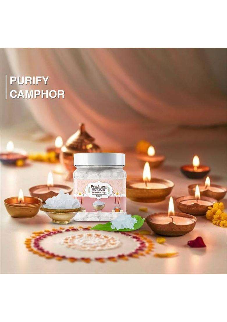 Prachyam 100% Pure Bhimseni Kapoor Natural Camphor For Puja Meditation & Air Purifier (250 G) - Indya