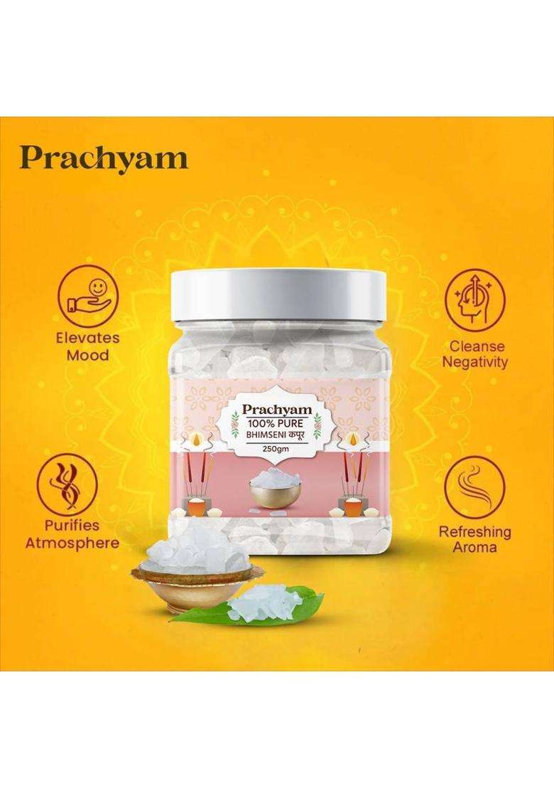 Prachyam 100% Pure Bhimseni Kapoor Natural Camphor For Puja Meditation & Air Purifier (250 G) - Indya