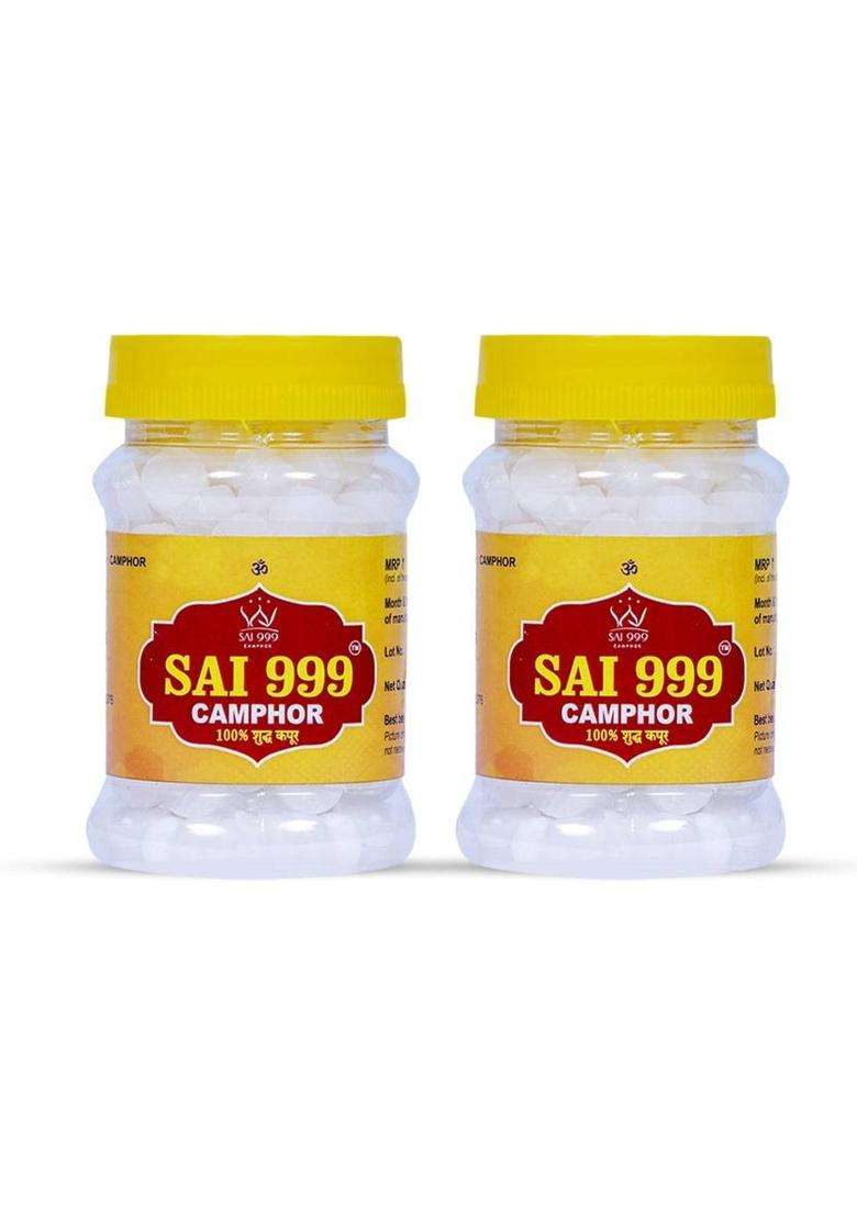 Sai999 Camphor Tablet Jar (Round Tablets 100 Gm Pack Of 2) (200 G) - Indya