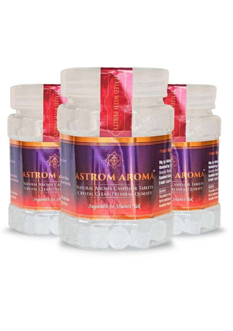 Astrom Aroma Premium Camphor Tablets For Puja & Home Freshness(3 100 Gm) (300 G) - Indya