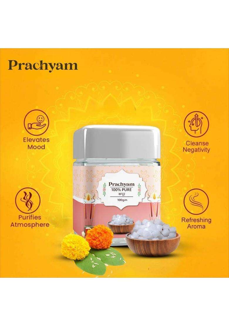 Prachyam Premium Pure Bhimseni Kapoor 100% Natural Camphor For Puja & Air Purifier (100 G) - Indya