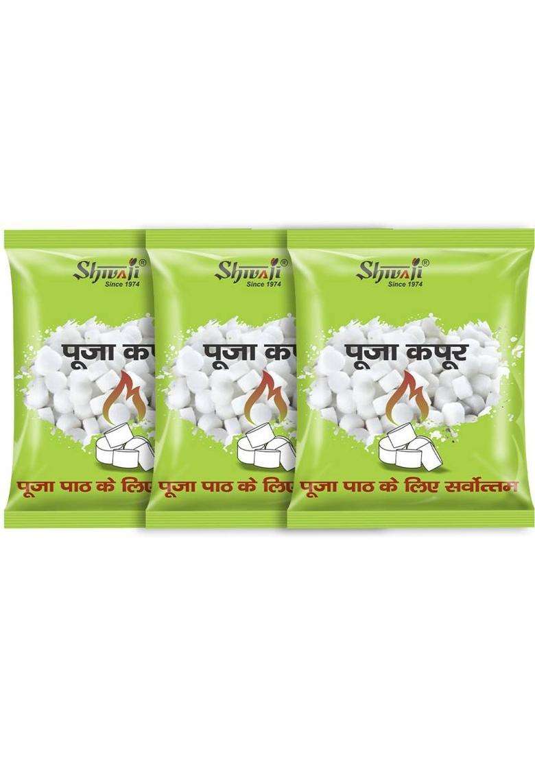 Shivaji Pooja Organic Havan Kapoor Long Lasting Camphor Tablets For PujaMandir- 3 Pack (60 G) - Indya