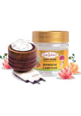 Mangalam Bhimseni Camphor 50G Jar + Kapoor Dani Wooden Incense Holder Set (Brown)