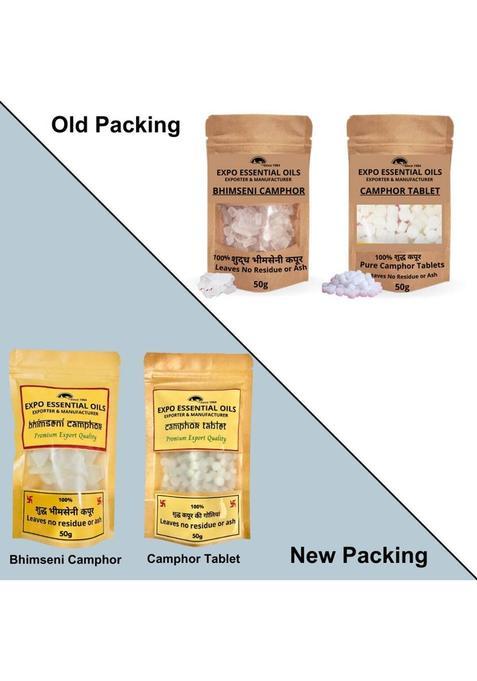 Expo Organics 100% Shudh Bhimseni Camphor & Tablets | Pack Of 2 - (50G + 50G) (100 G)
