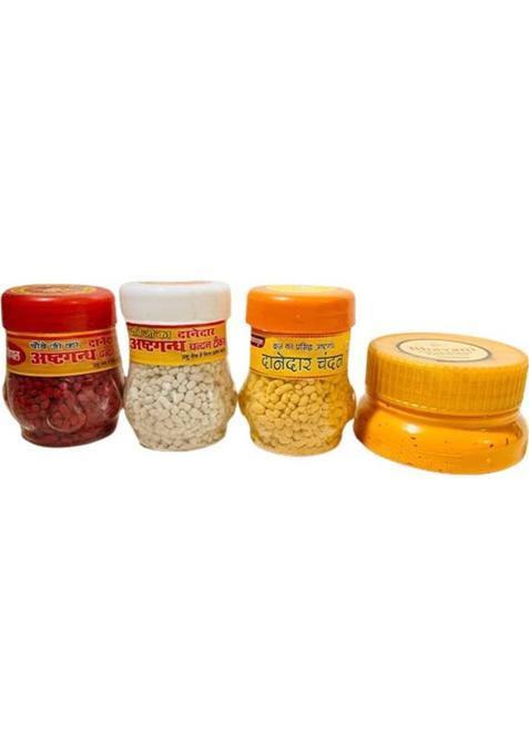 Linaa Combo Pack: Red, White, Yellow Danedar Chandan Tilak & Liquid (200 Gm) G)