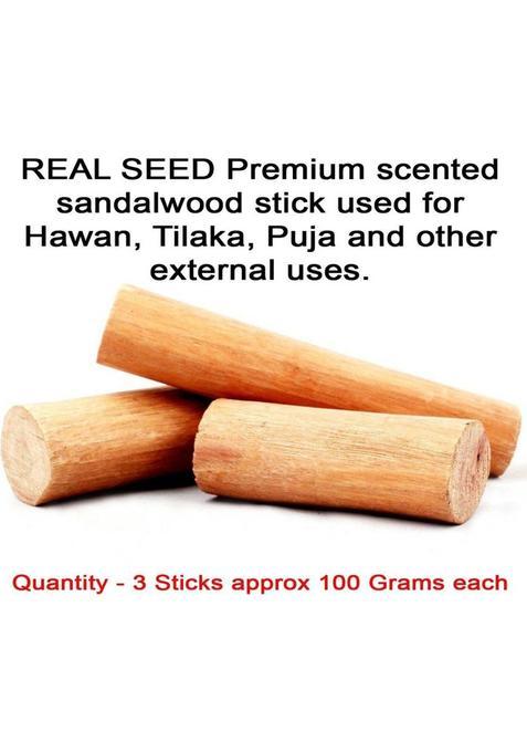Real Seed Premium Chandan Wood 3 Pcs Seal Sandalwood Scented Processed Sticks Approx Weight 300 Grams (300 G)