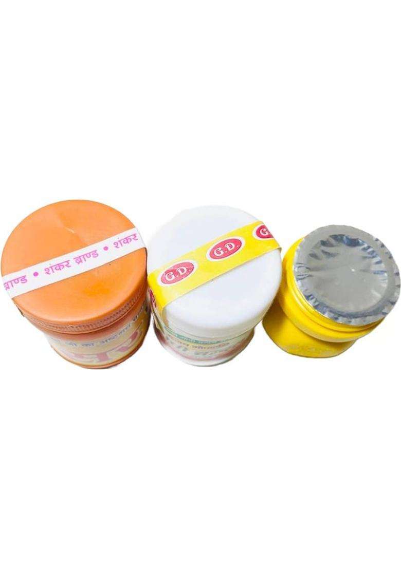 Anilstore Pack Of 3 Kesari & White Chandan Tilak With Yellow Liquid Tika Free - Indya