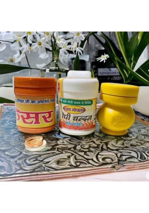 Anilstore Pack Of 3 Kesari & White Chandan Tilak With Yellow Liquid Tika Free