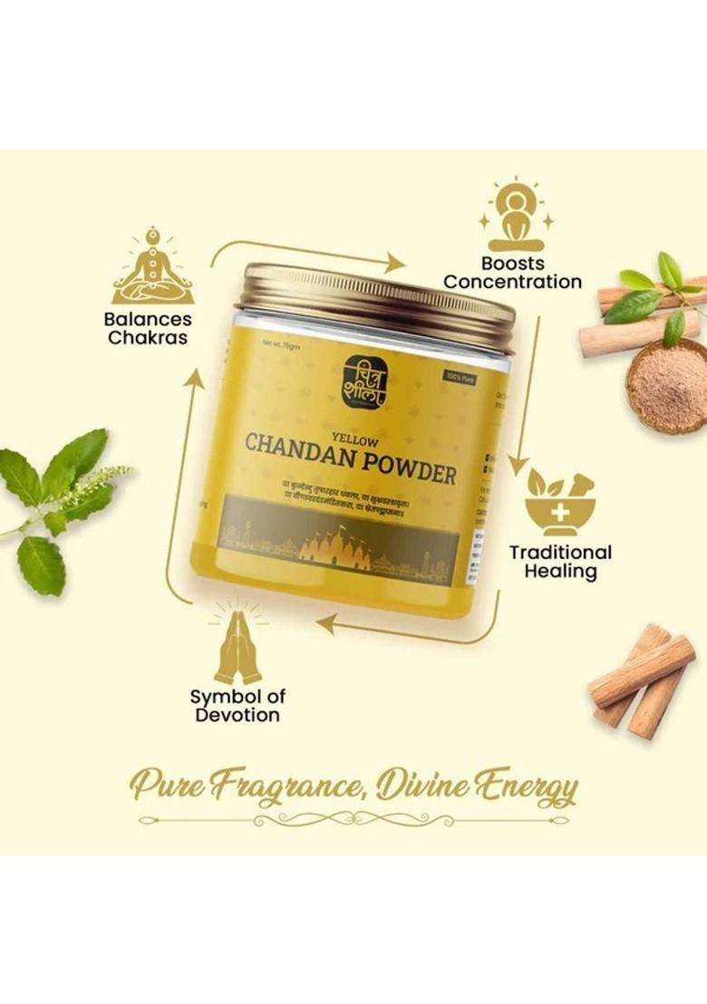 Chitrashila 100% Pure Yellow Chandan Powder Cooling & Herbal Tilak/Tika For Pooja Hawan (75 G) - Indya