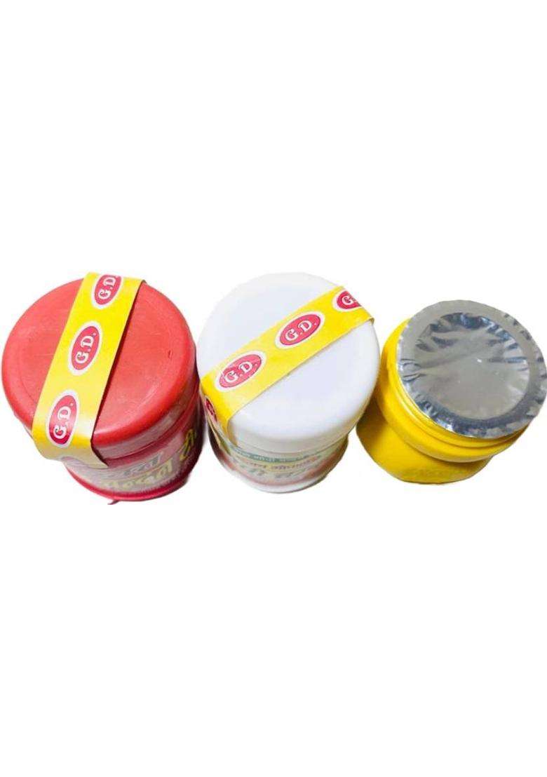 Anilstore Pack Of 3 Red Chandan & White Tilak With Yellow Liquid Tika Free (70 G) - Indya