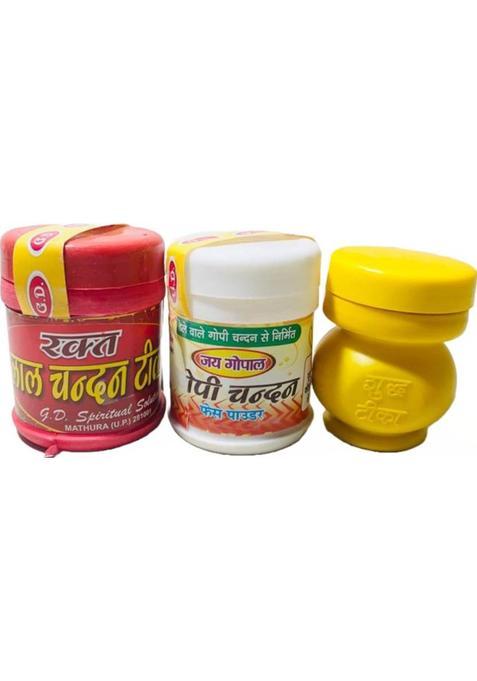 Anilstore Pack Of 3 Red Chandan & White Tilak With Yellow Liquid Tika Free (70 G)