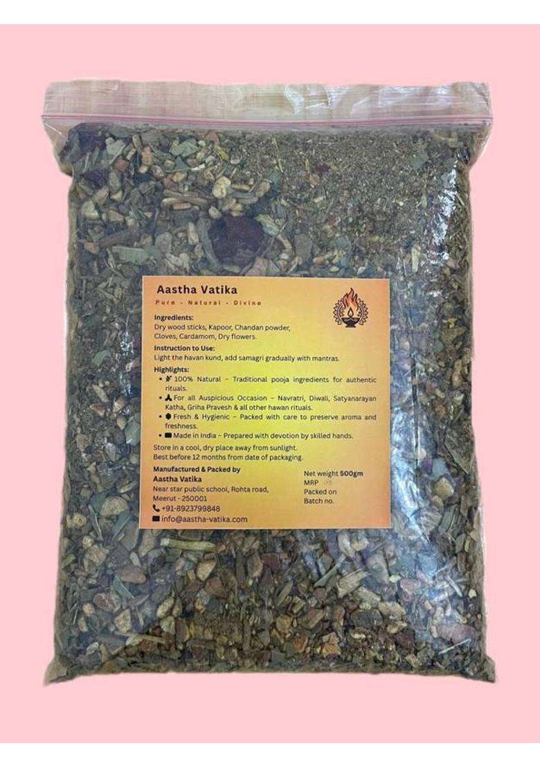 Aastha Vatika 100 % Natural Yagya Samagri Blend Hawan (500 G) - Indya