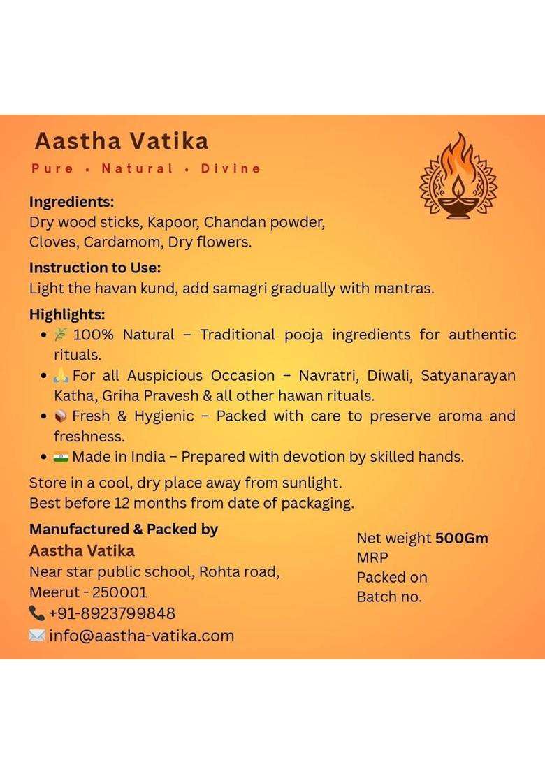 Aastha Vatika 100 % Natural Yagya Samagri Blend Hawan (500 G) - Indya